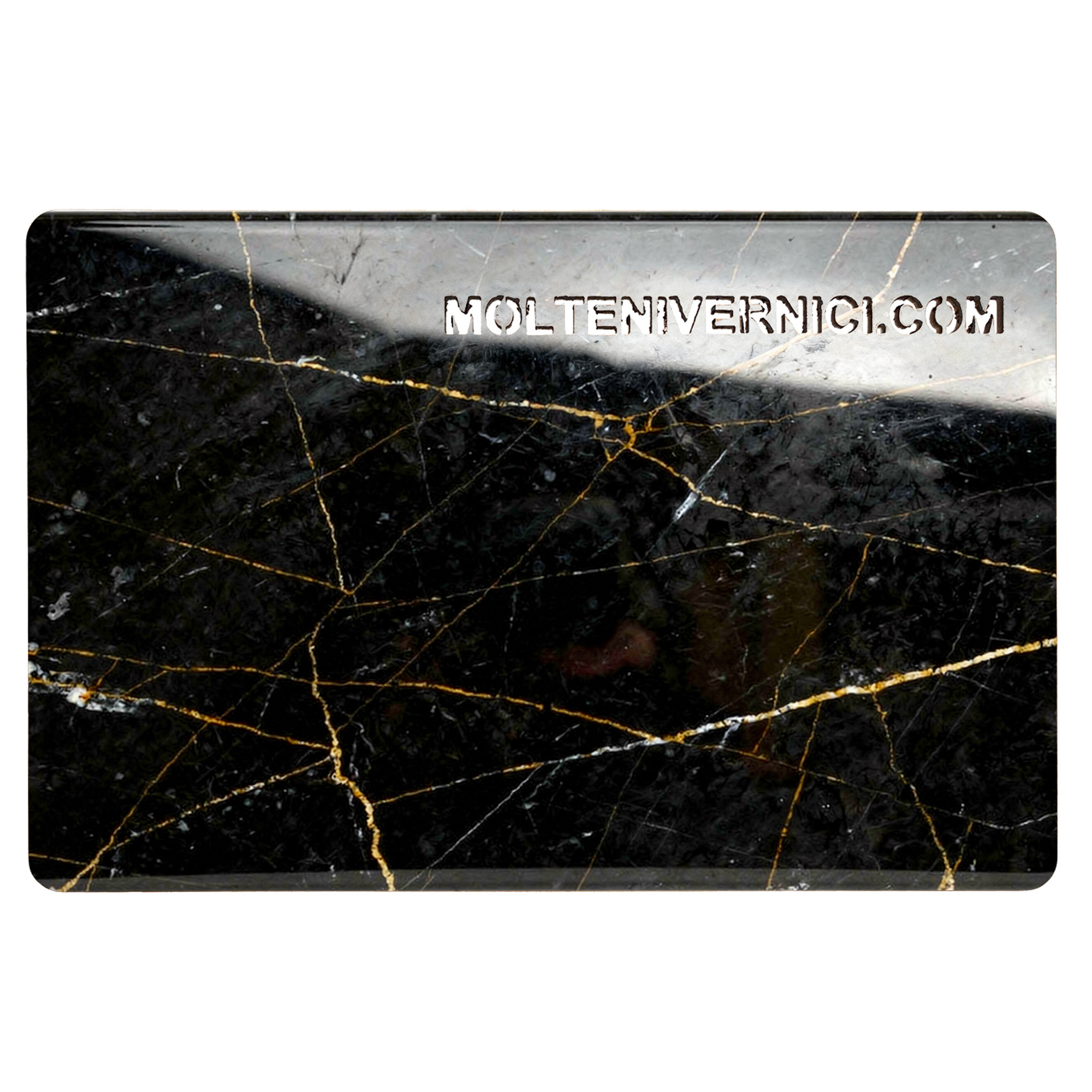 STONAIR AURUM LUX extra-glossy color variant: black polished ceramic-effect finish with gold veining by Molteni Vernici