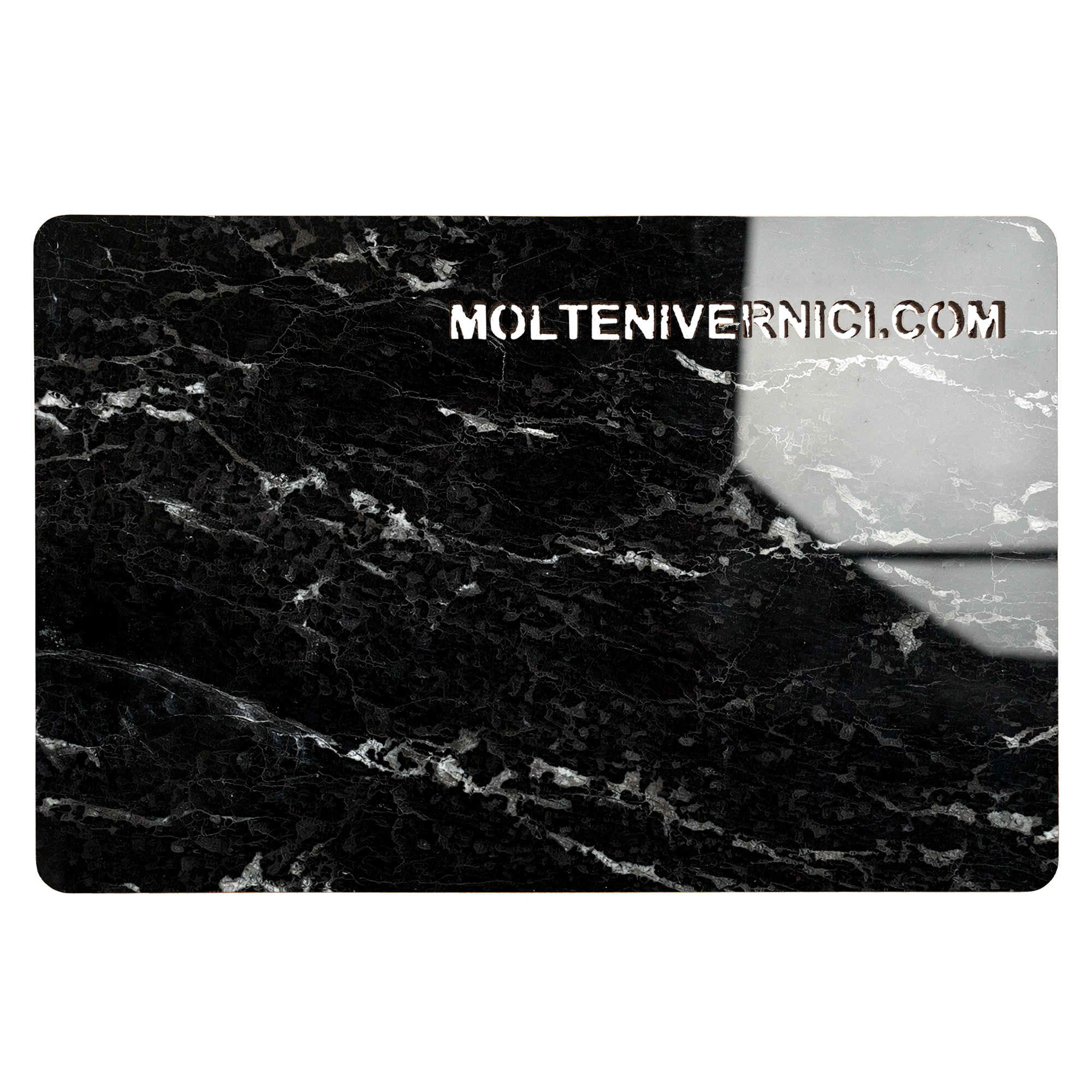 STONAIR MARQUINIA LUX extra-glossy color variant: black polished ceramic-effect finish with white veining by Molteni Vernici