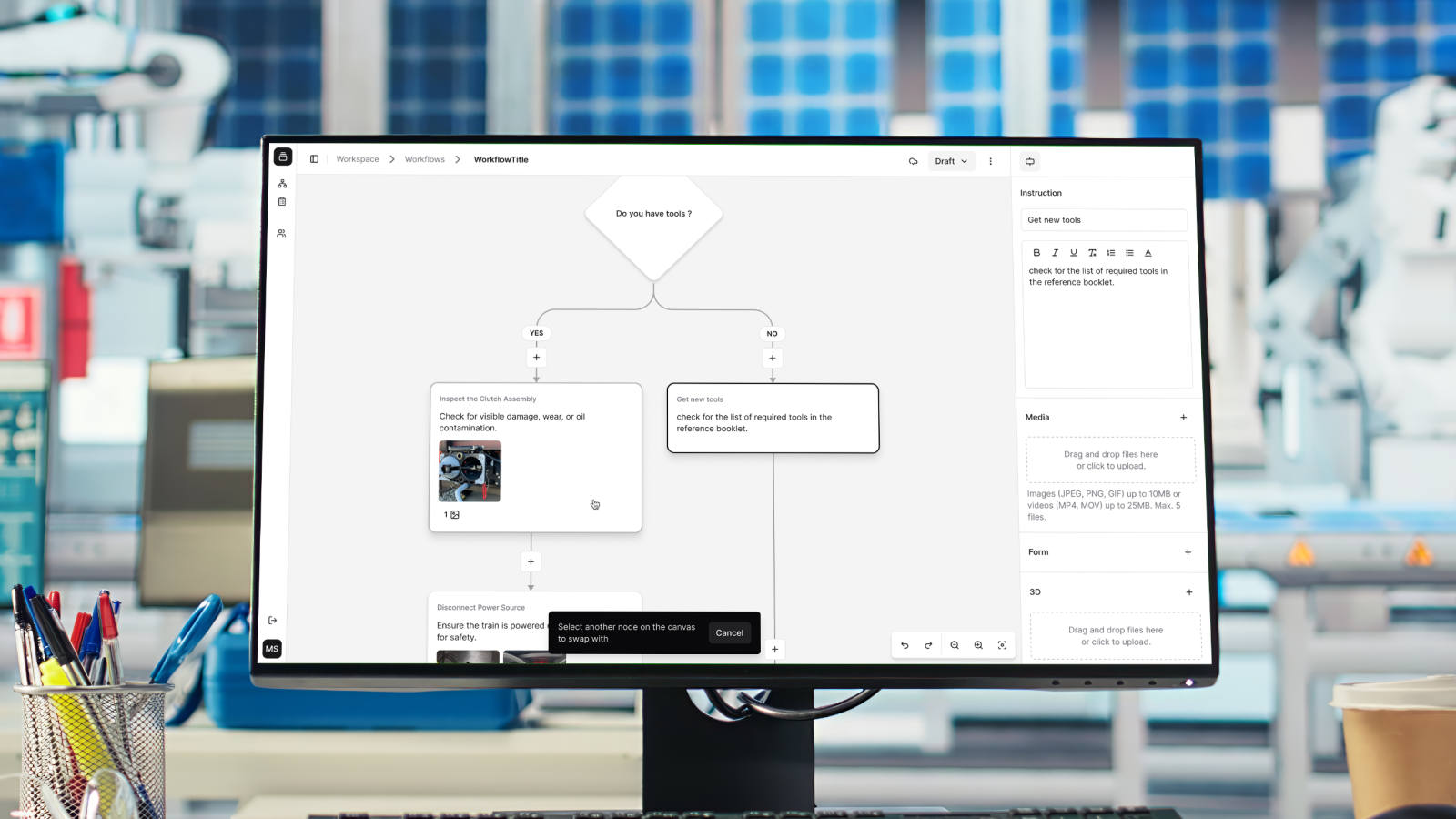 Desktop view of the no-code platform to edit workflows.