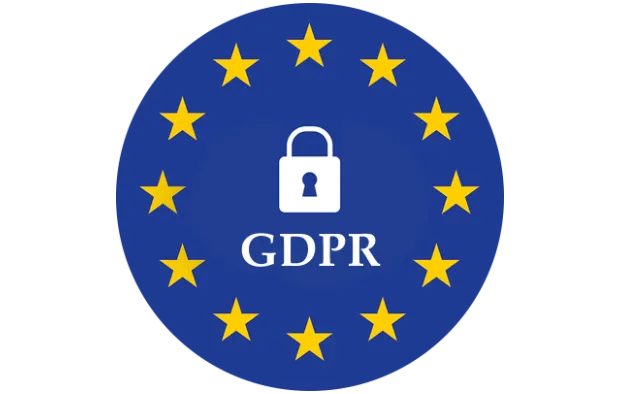 GDPR compliance badge with padlock icon and EU stars.