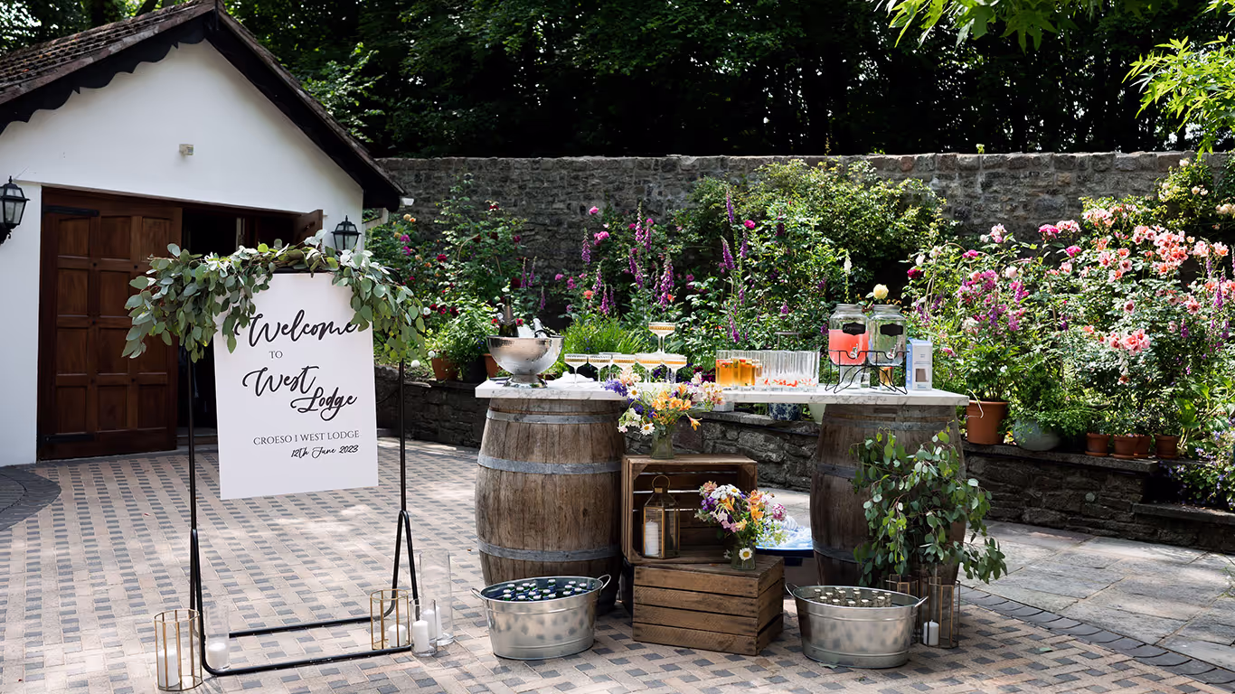 floral reception drinks table for a wedding