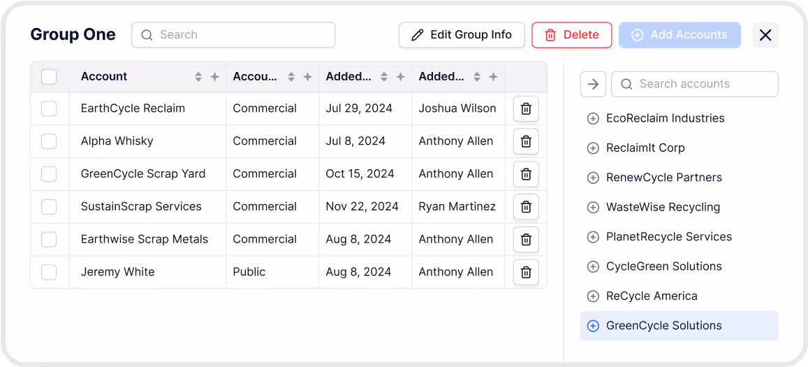 Price lists in ReMatter mockup