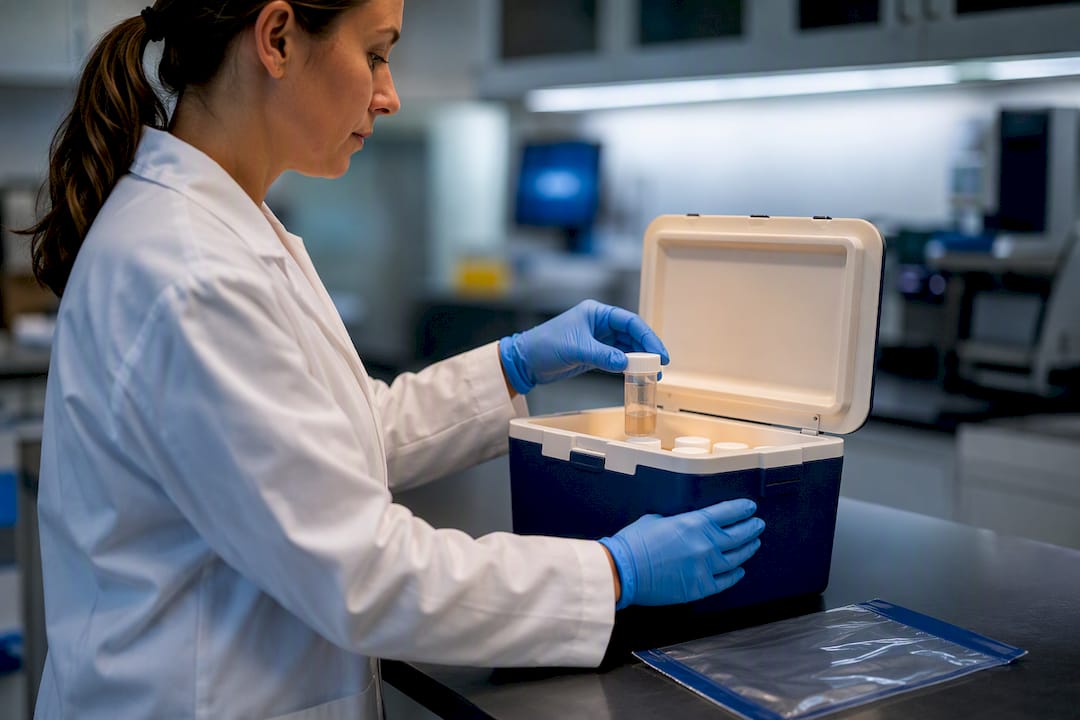 Technician securing environmental sample vials
