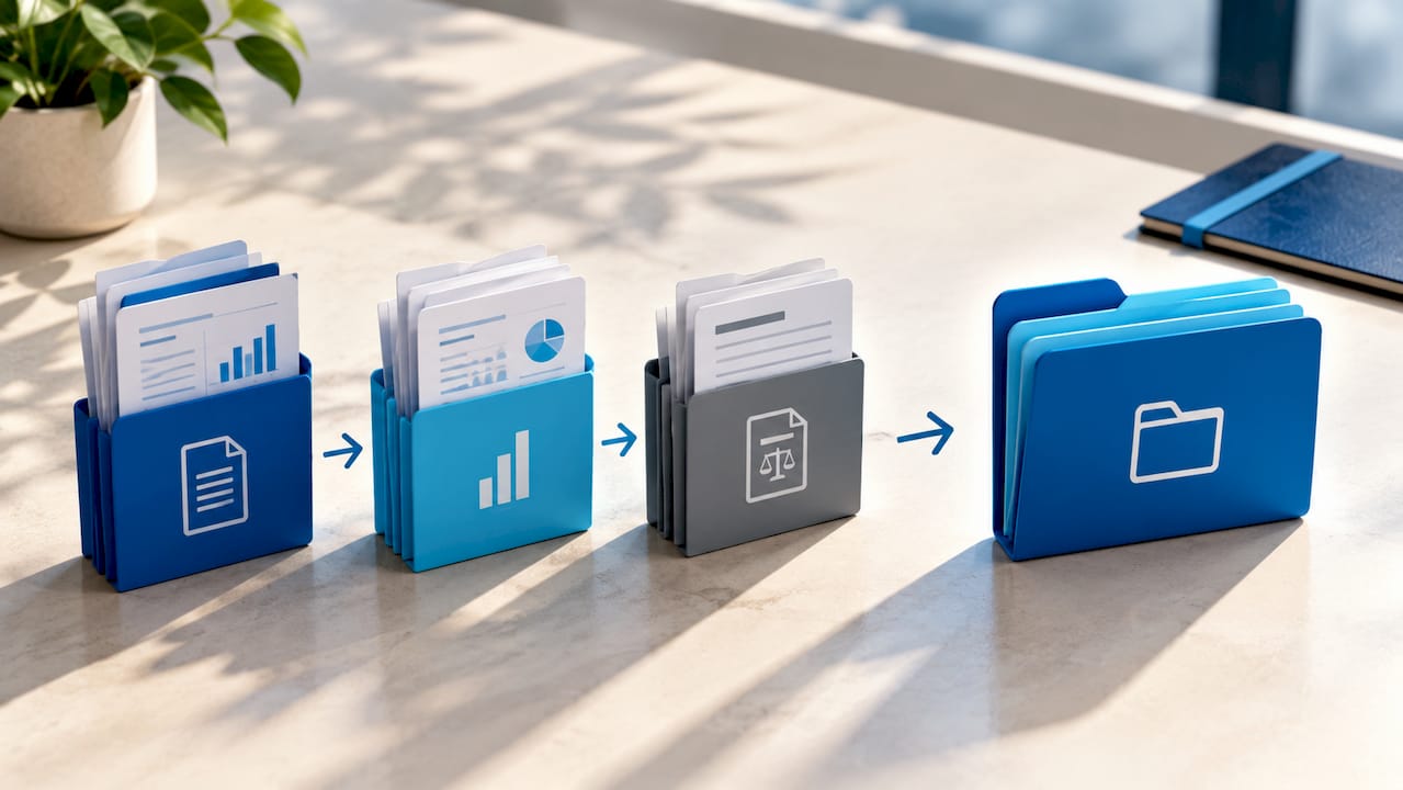 Organized loan document categories flowing into folder