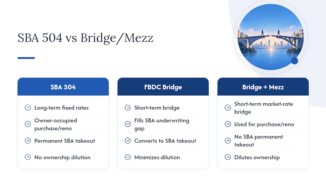 Comparison of SBA 504 and bridge financing options