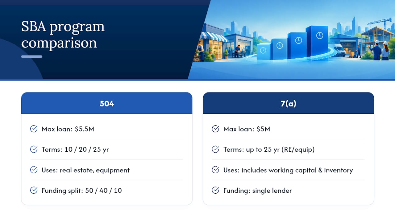 SBA 504 vs. SBA 7(a): Which Program Fits Your Project? — overview diagram