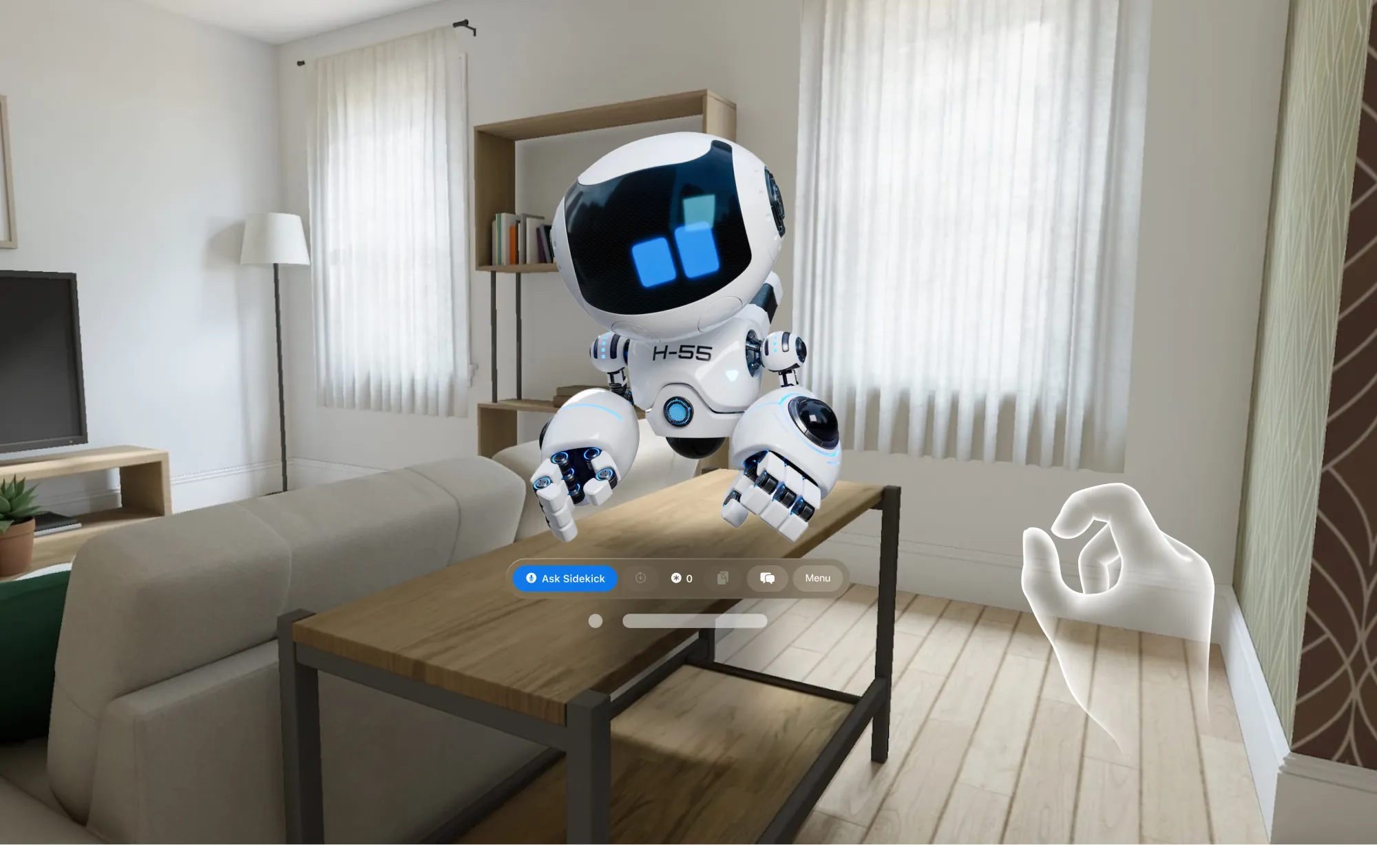 Sidekick - a friendly robot in mixed reality, spatial computing, apple vision pro app