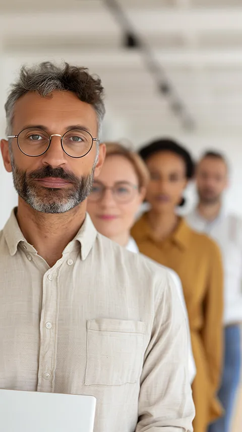 A man wearing glasses and a brown shirt.