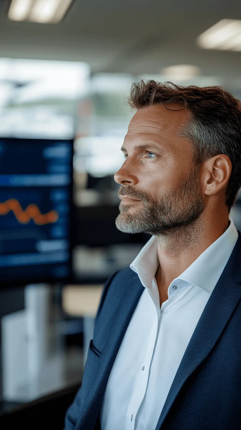 A man wearing a suit and tie looking at a computer screen.