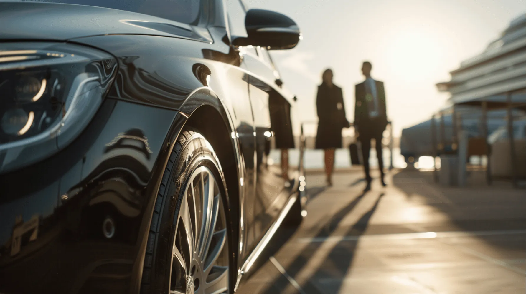 A black car with a black tire.