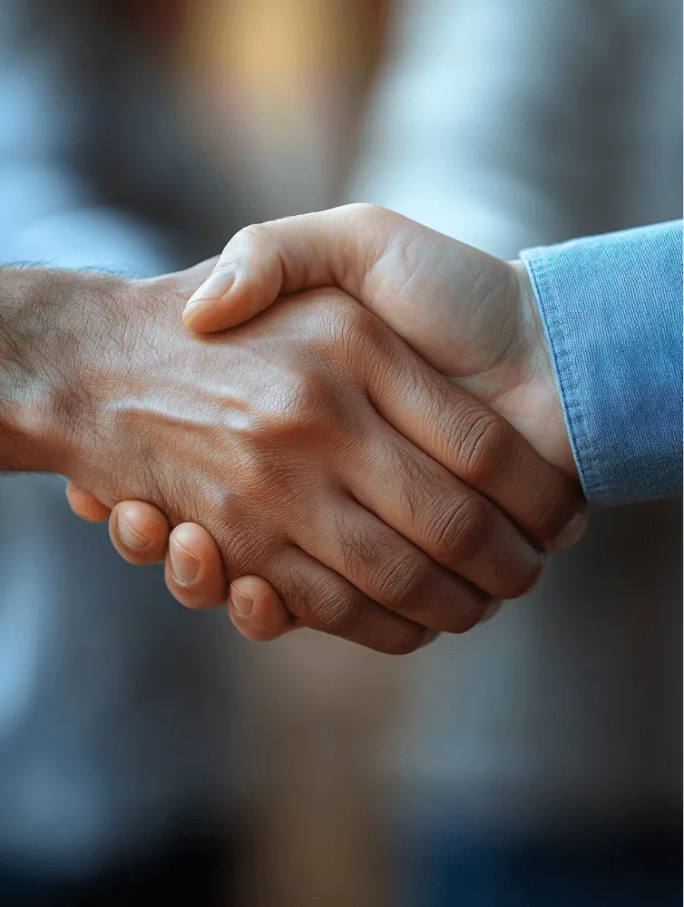 A man shakes another man's hand.