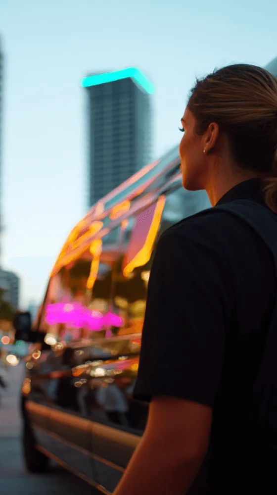A woman wearing a black jacket and a ponytail.