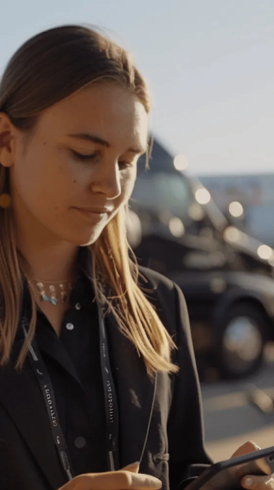 A woman with a necklace on her neck.
