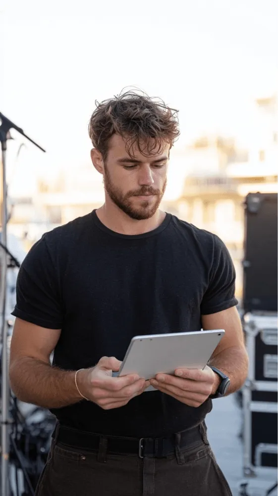 A man holding a tablet computer.