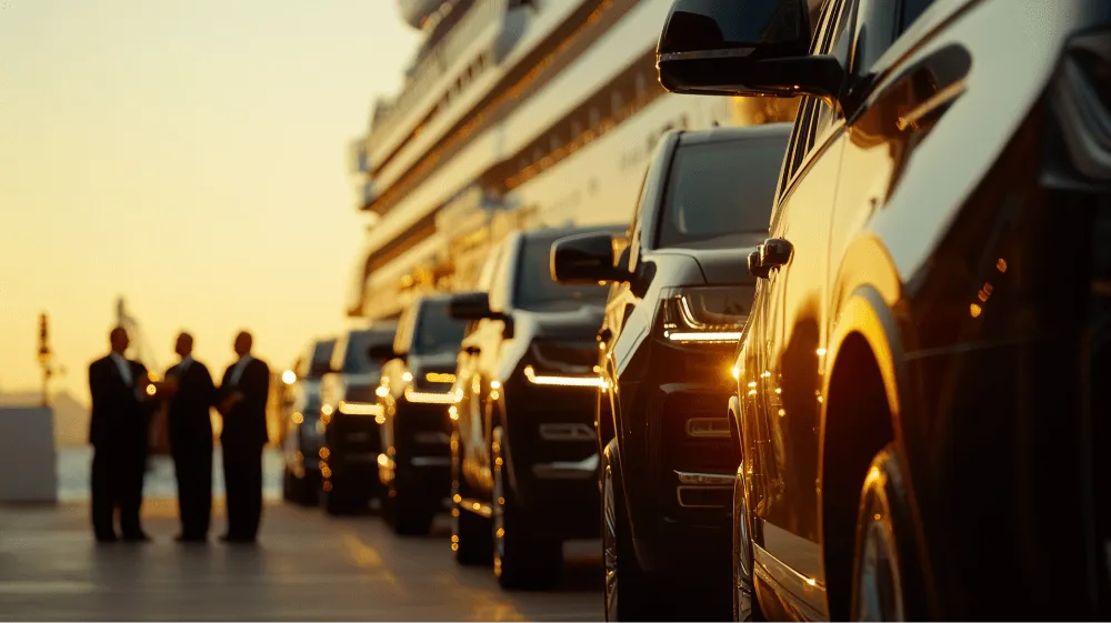 A man standing in front of a line of cars.