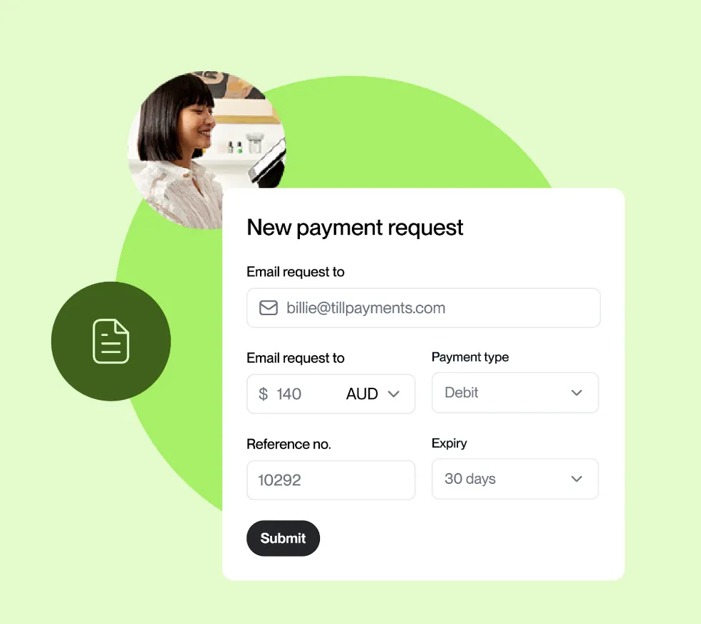 A green screen shot of a new payment request form