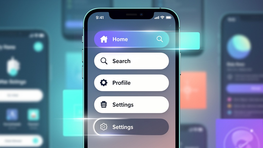 Stylized mobile phone screen displaying a clean and intuitive navigation menu, emphasizing mobile optimization.