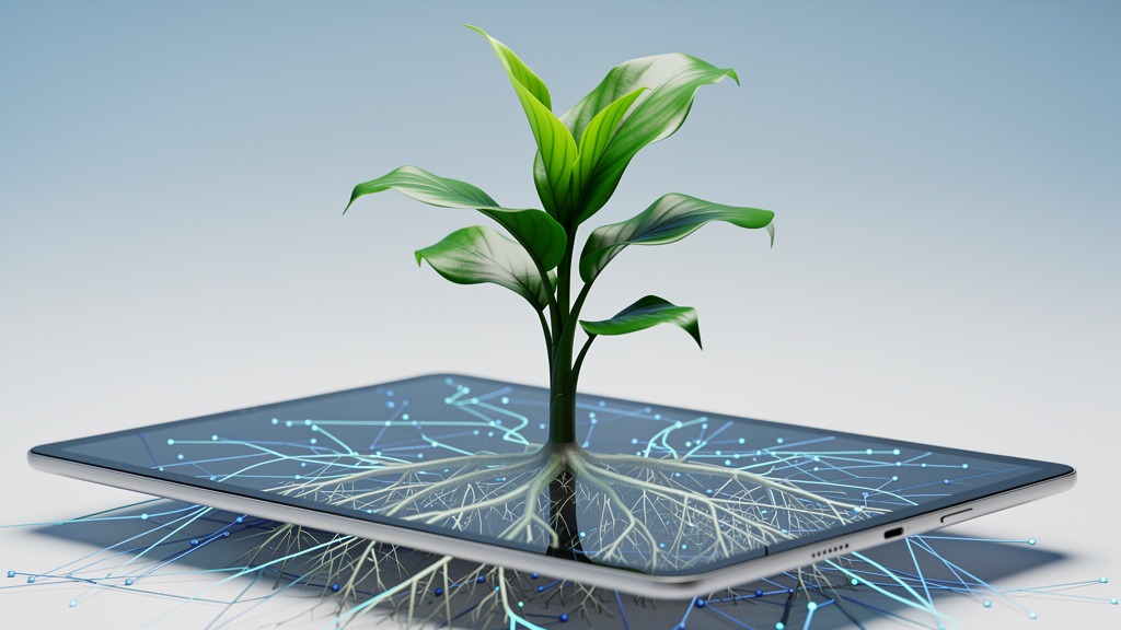 A unique, flourishing digital plant growing from a screen, symbolizing custom web design advantages.
