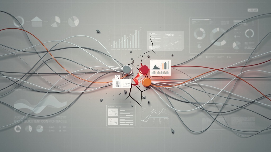 Conceptual illustration showing tangled data lines and broken connections, symbolizing common mistakes in measuring website design ROI.