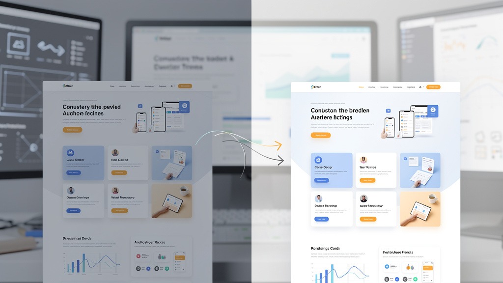 A conceptual 'before and after' image depicting a website redesign, showing an outdated interface transforming into a modern, streamlined design.