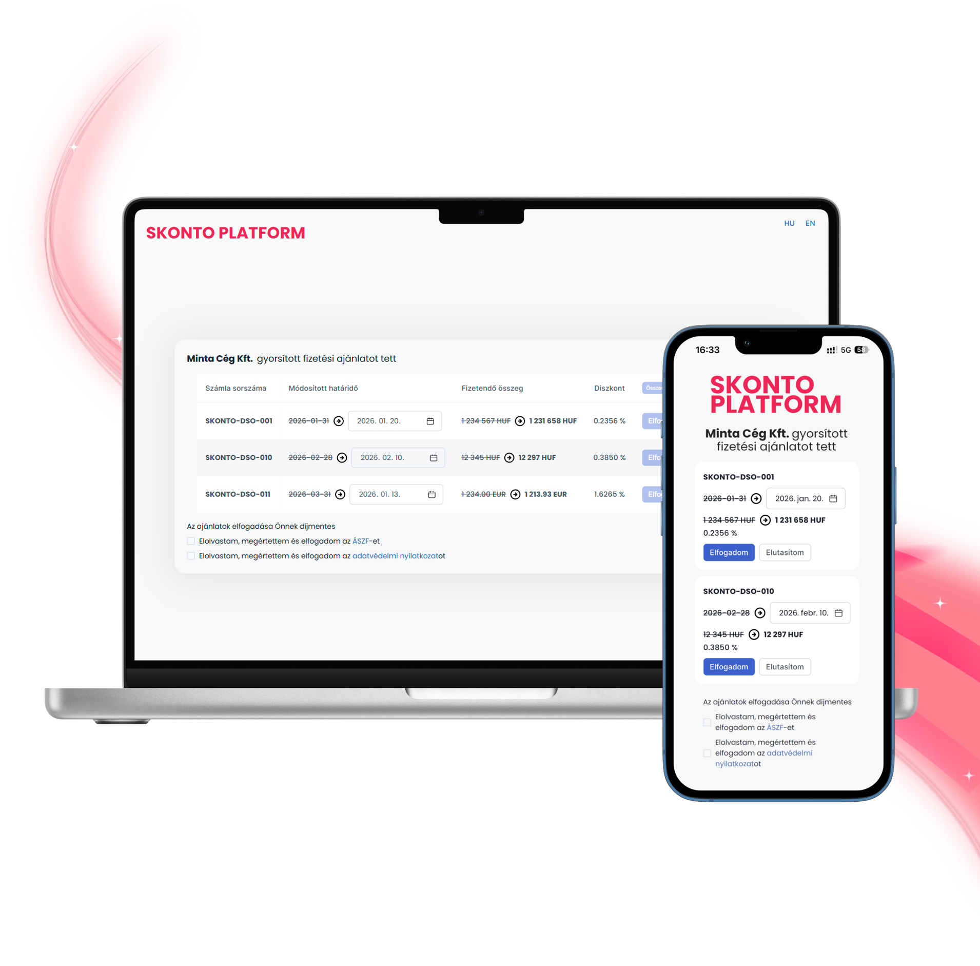 A SKONTO DSO elérhető mobilon vagy asztali gépen is.