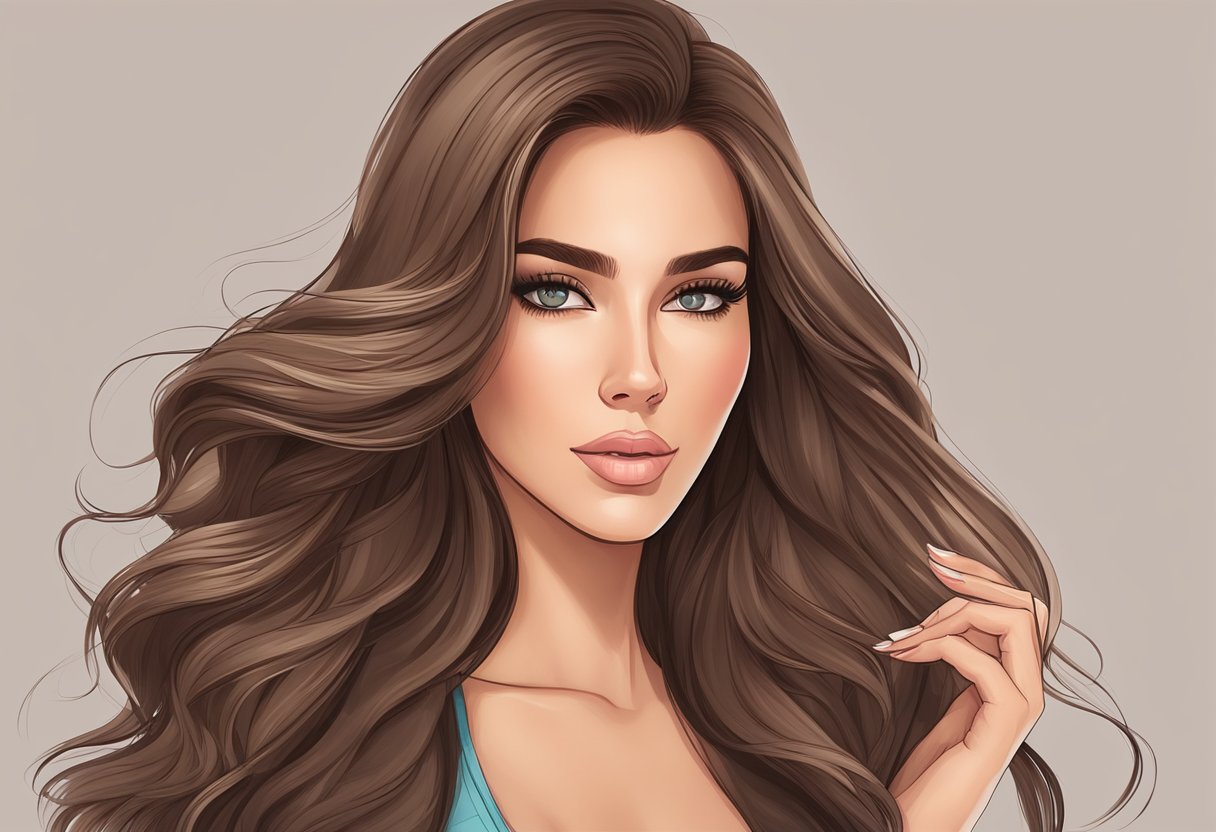 A confident woman with long brown hair poses seductively for her OnlyFans profile picture