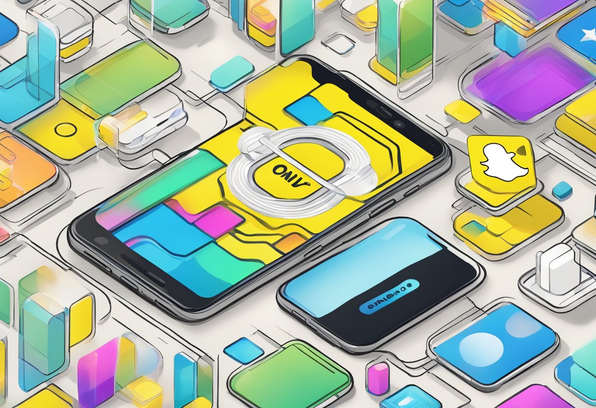 A smartphone with OnlyFans and Snapchat logos displayed, with a stream of content being shared between the two apps