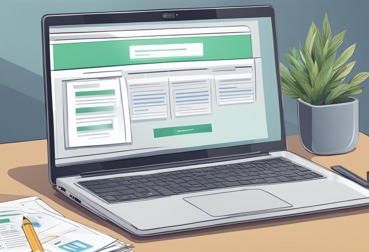 A laptop displaying a verification page with a camera and identification documents on a desk