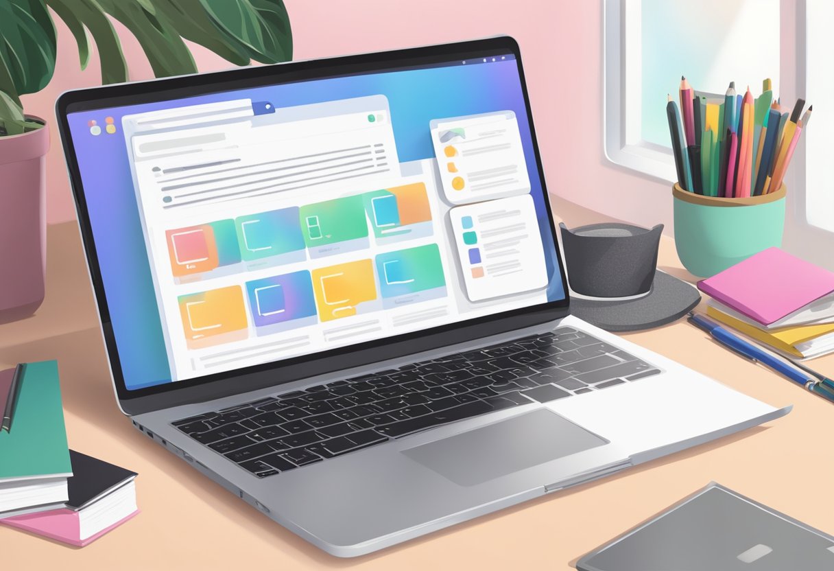 A laptop open to an OnlyFans profile with a welcoming message displayed, surrounded by creative writing materials