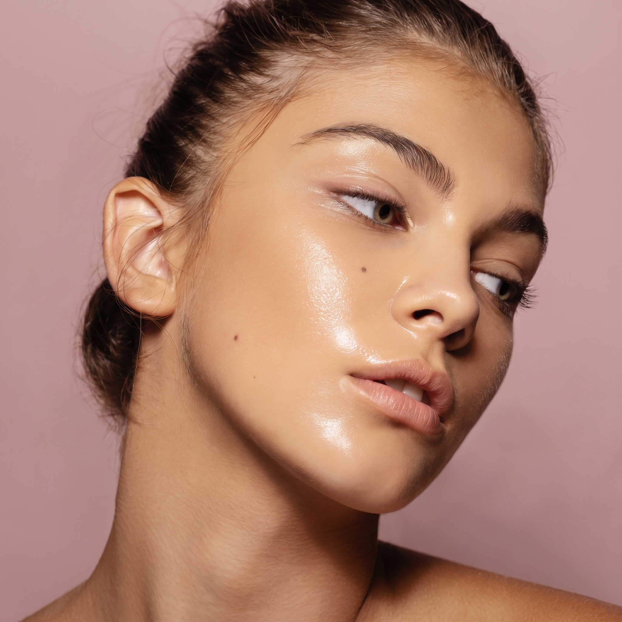 Defined jawline and smooth skin after aesthetic contouring treatment