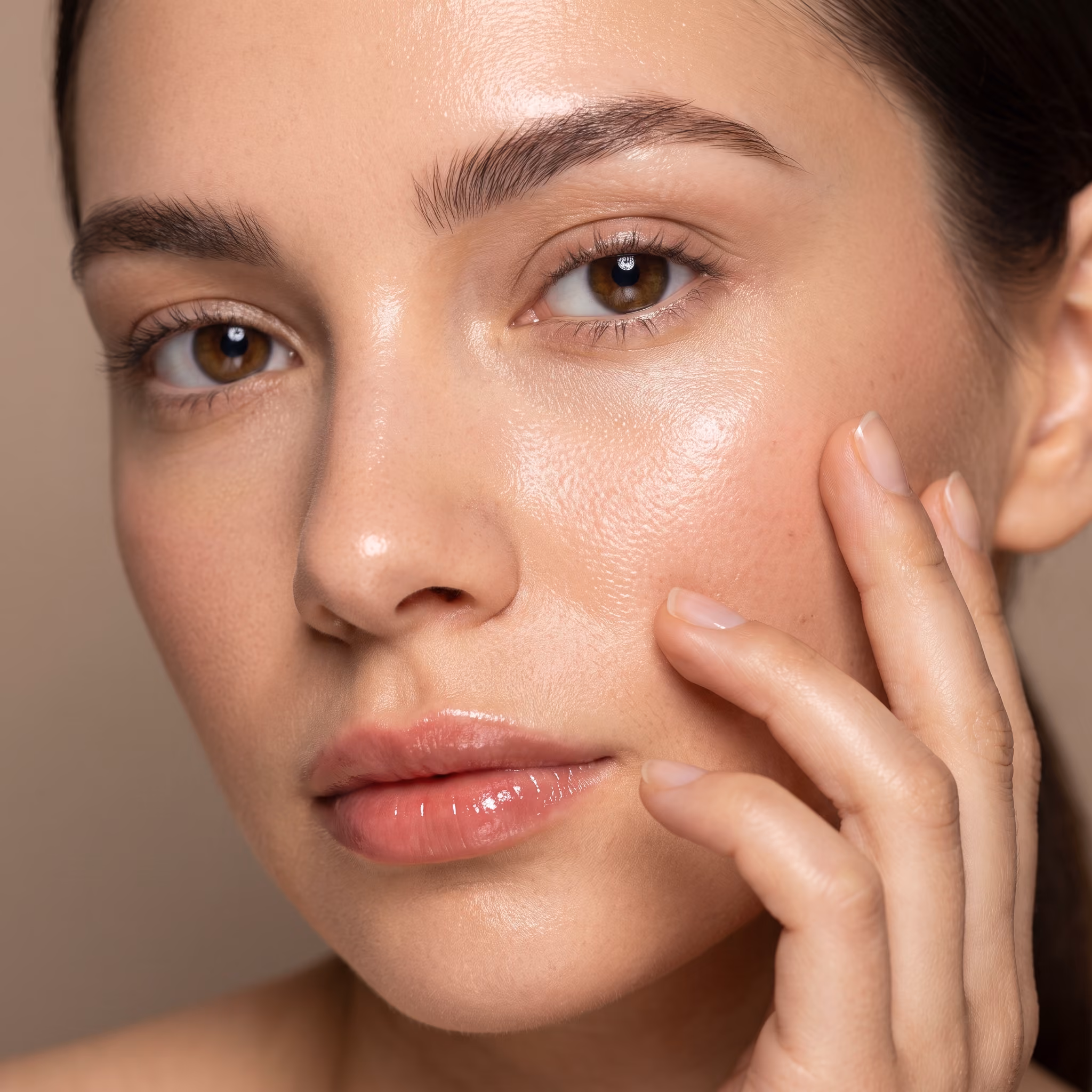 Close-up of smooth cheek and eye area showing radiant skin after microneedling treatment