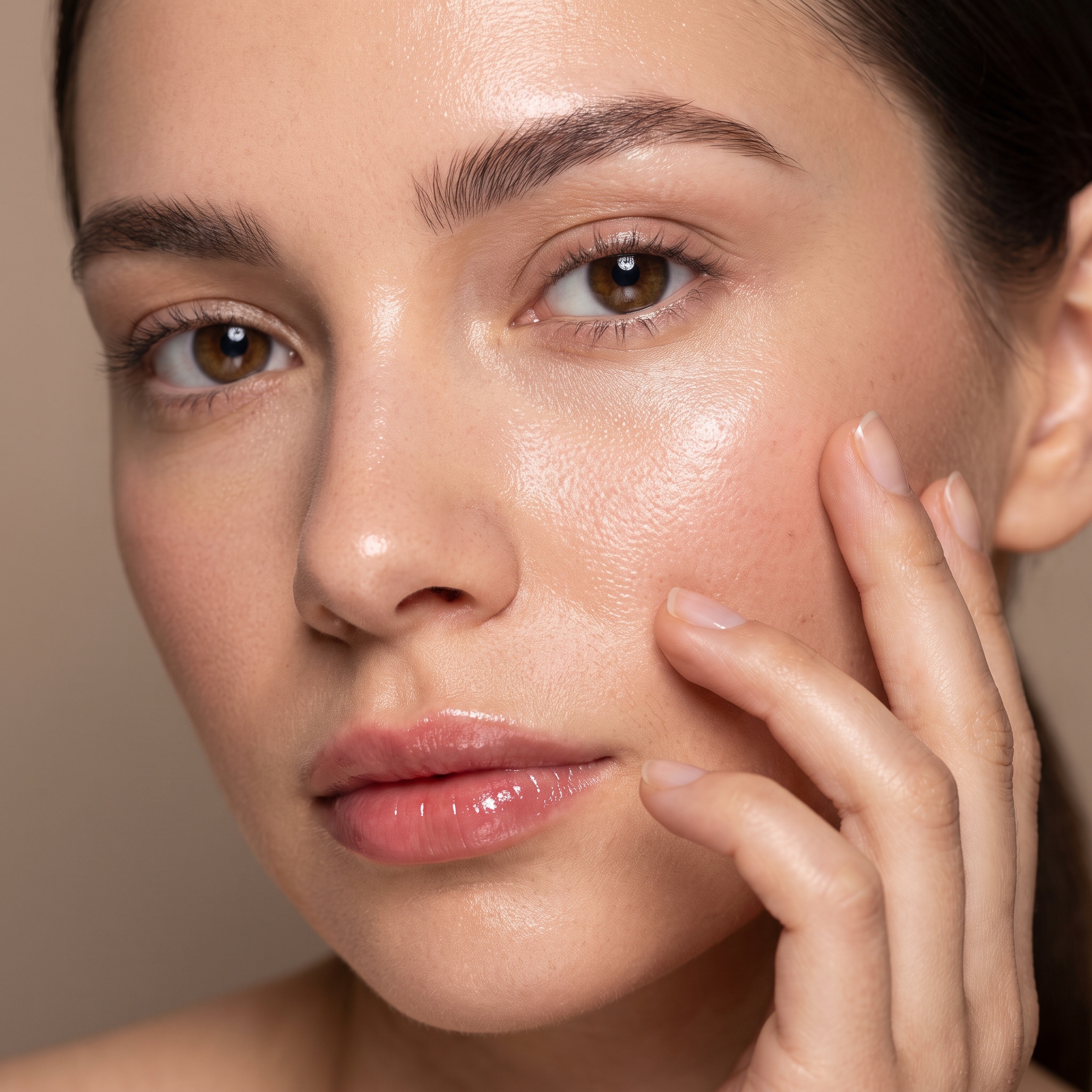 Close-up of smooth cheek and eye area showing radiant skin after microneedling treatment