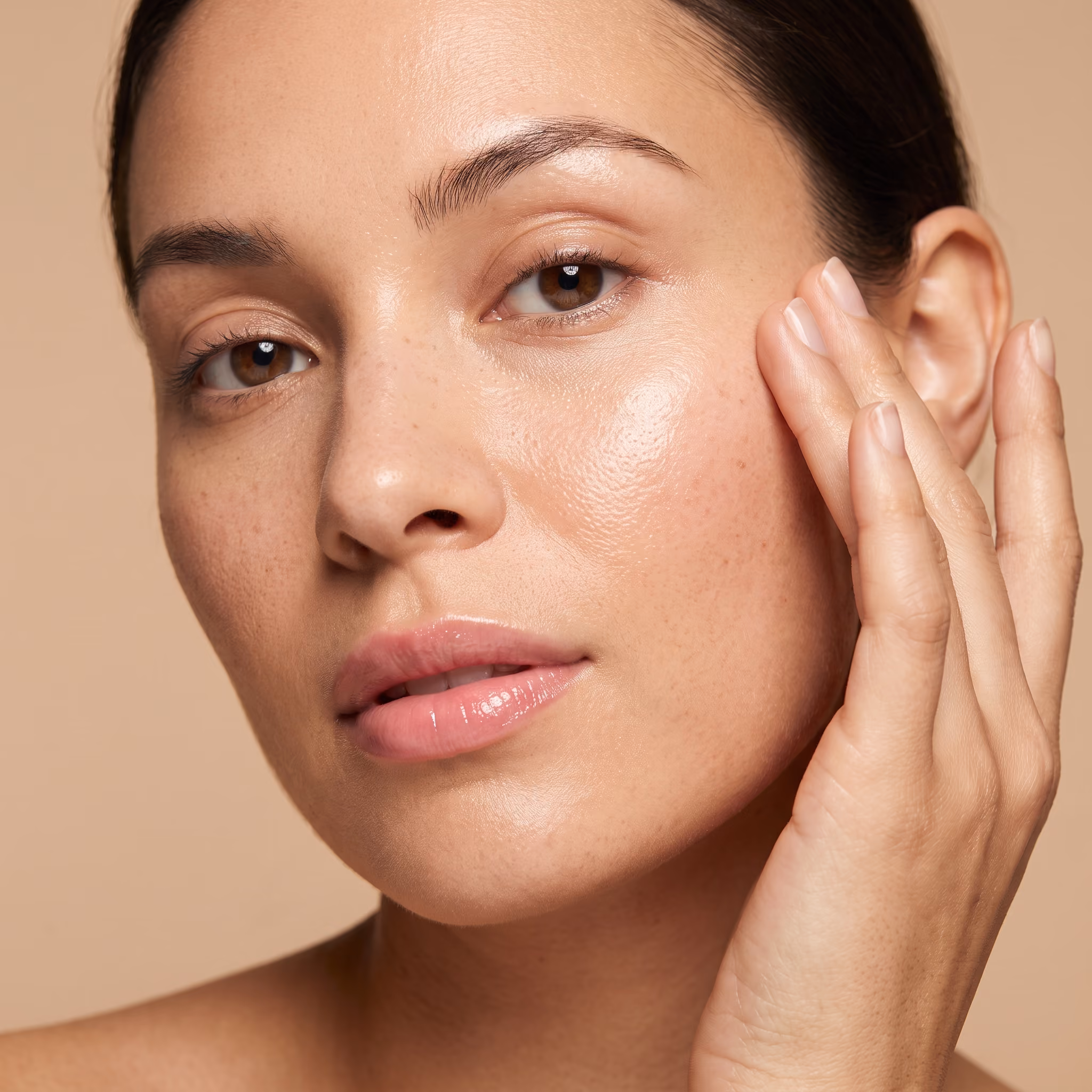 Close-up of a woman with smooth, glowing skin after a professional microneedling treatment.
