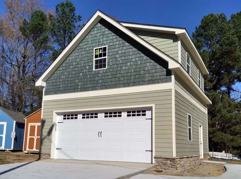 A custom garage built by Pack Sheds.