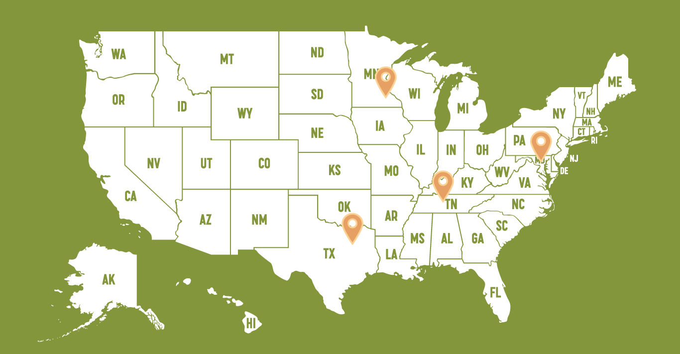 Map of United States showing AK-antiVEGF-101 trial sites in Minnesota, Texas, and Tennessee.