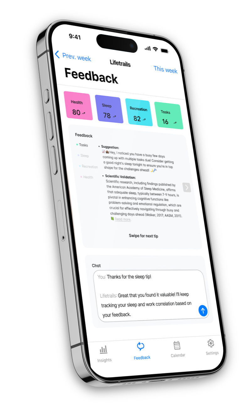 The Lifetrails AI wellness app gives personalized wellness tips based on your health and wellness data.