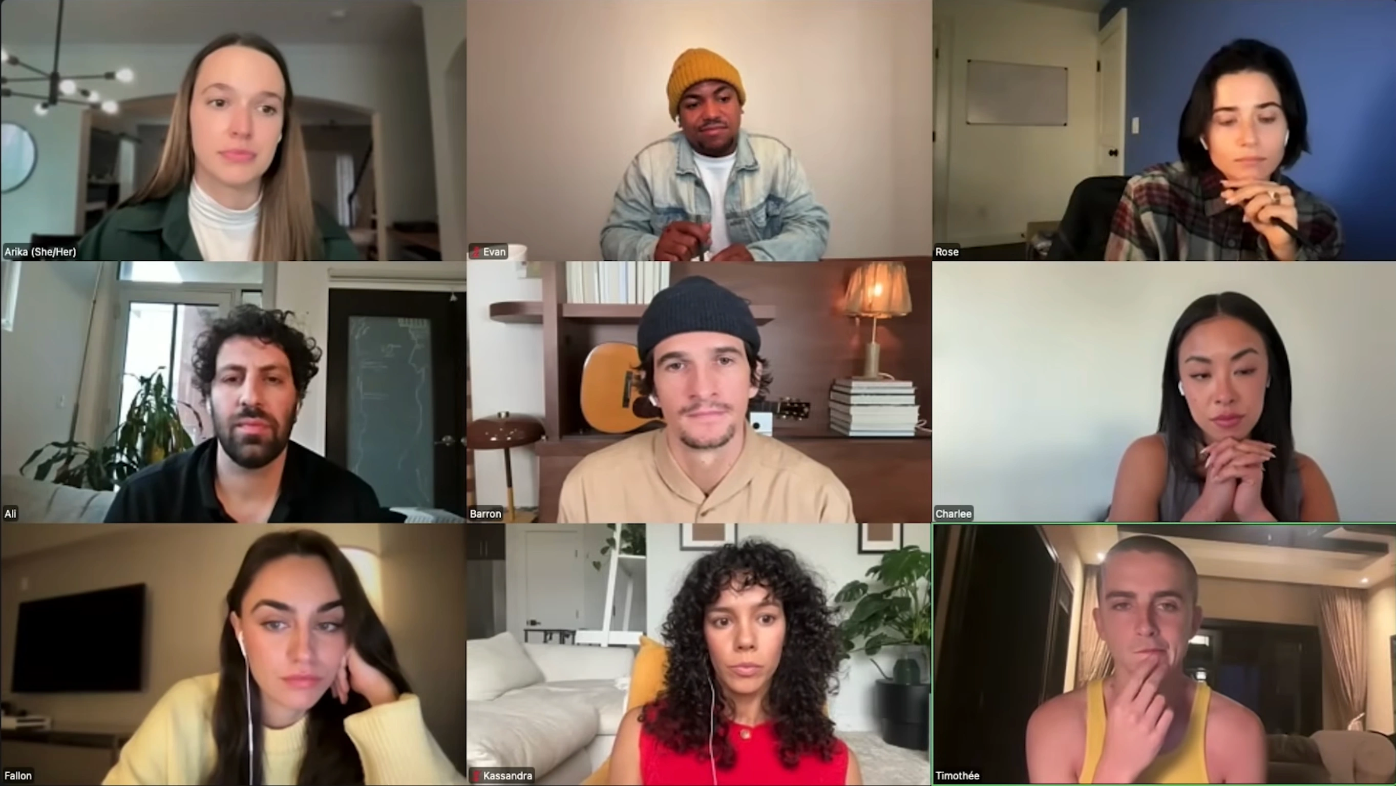 Timothée Chalamet and fictional A24 agency team on a Zoom call in the Marty Supreme promo, pitching wild marketing ideas in a parody campaign video.