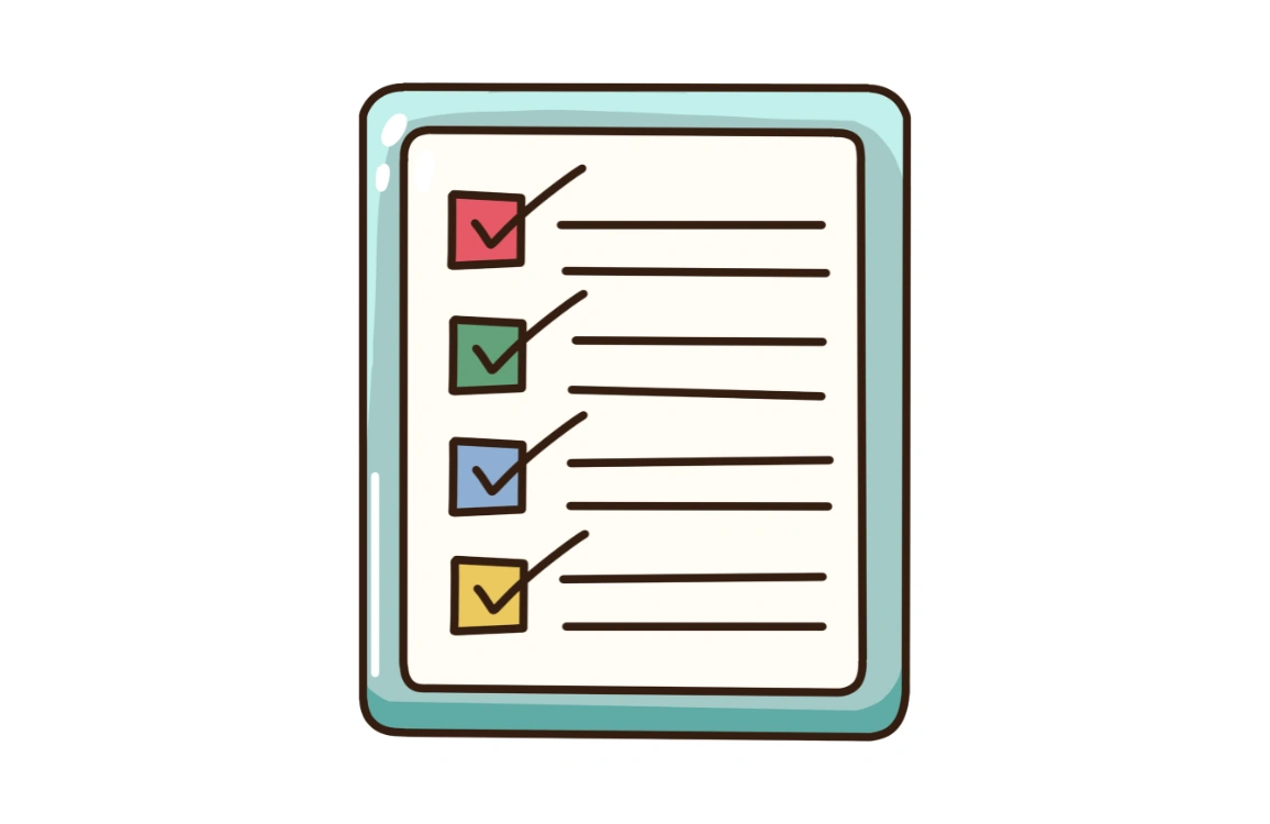 Illustrated checklist with colorful checkboxes representing task completion or project planning.