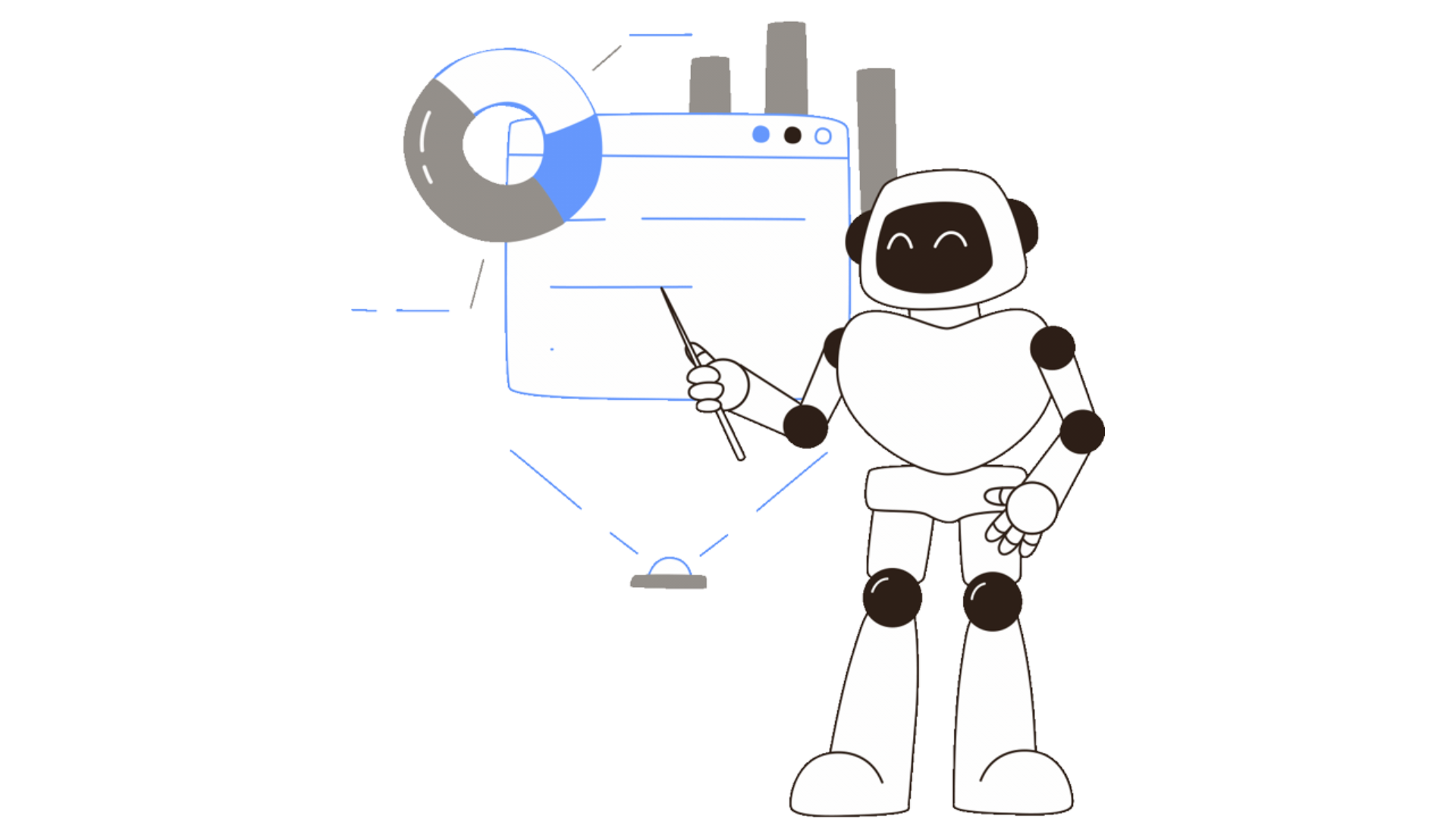 Illustration of a robot pointing to a graph