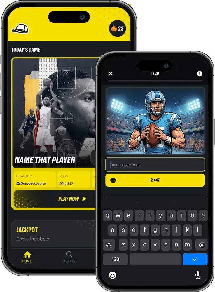 iPhone mockup image showing Snapback Sports Trivia app