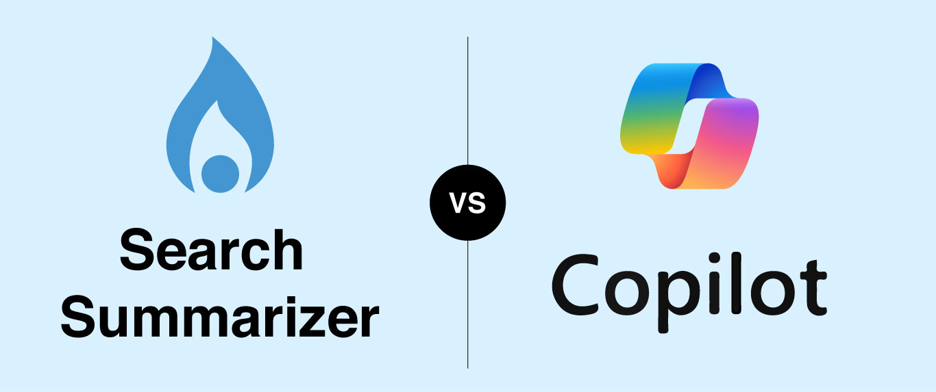 the PointFire Search Summarizer logo vs the Copilot logo on a light blue background