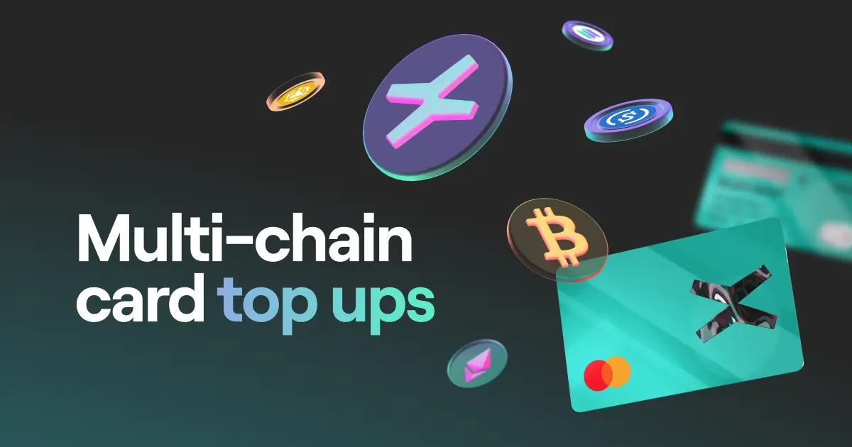 The xPortal Fresh Mint card together with EGLD, BTC, ETH, BNB, SOL, USDC tokens over a black background