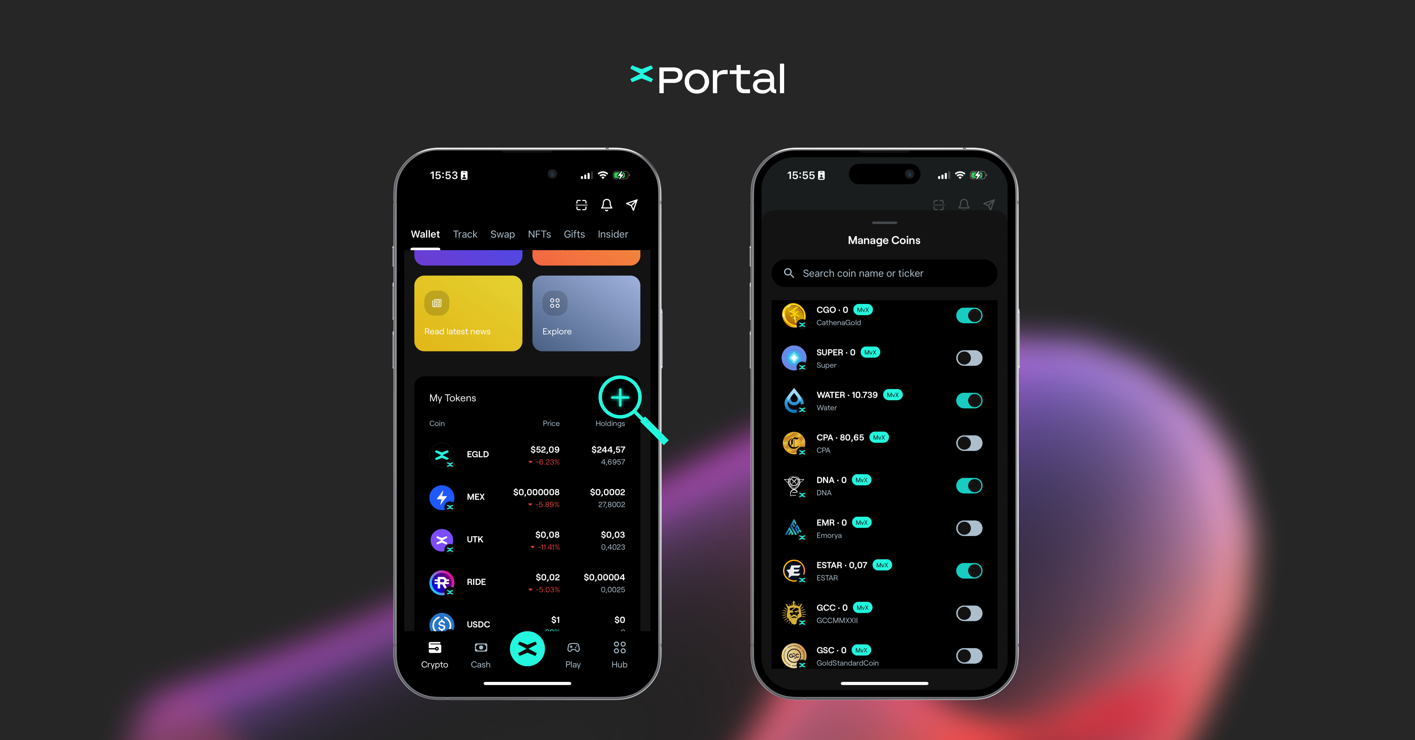 2 screens showing how to enable tokens in xPortal