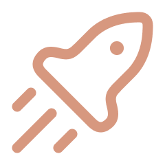 Minimalist rocket icon with three exhaust trails indicating upward movement.