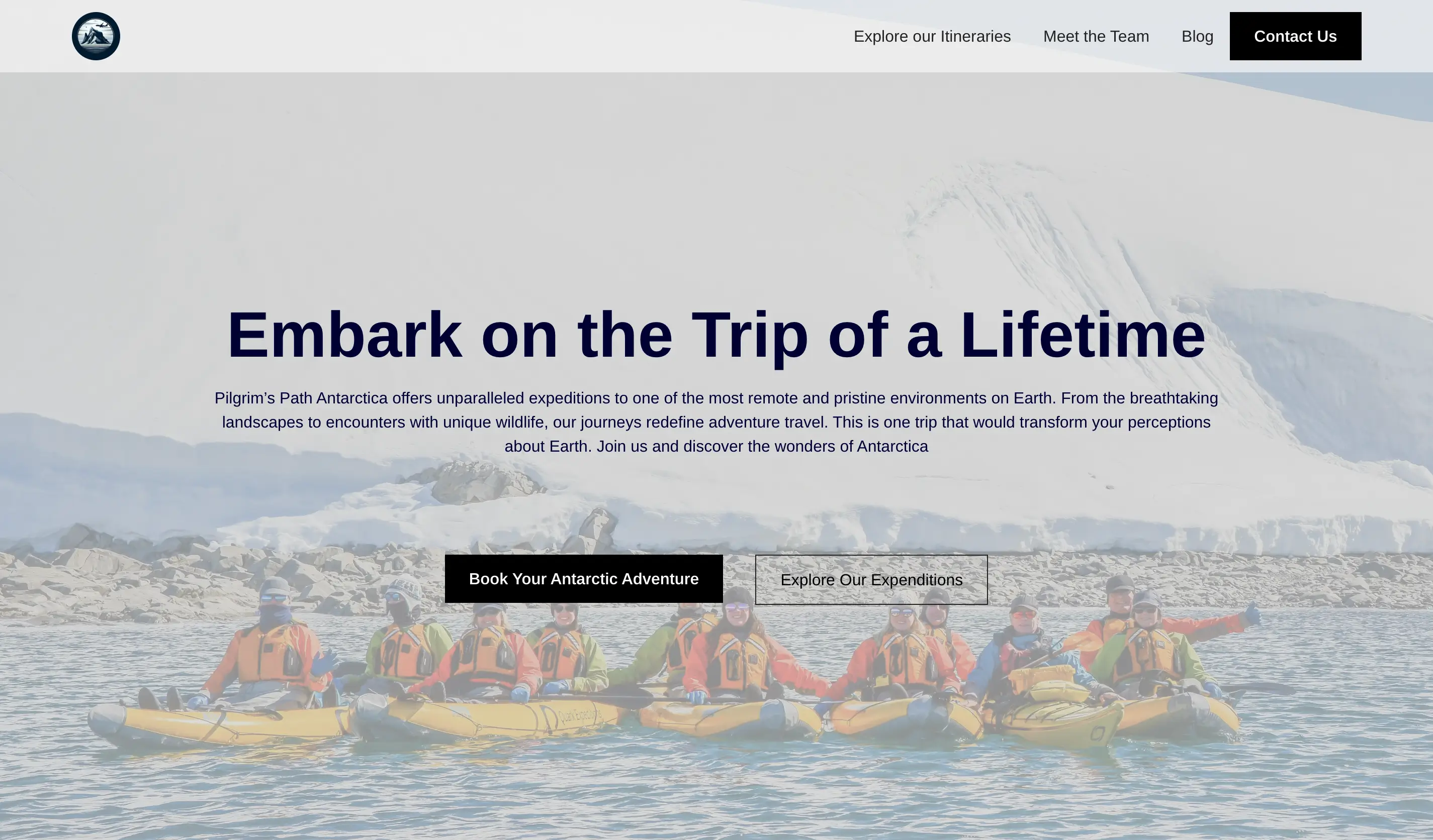 Screenshot of landing page of Pilgrim's Path Antarctica