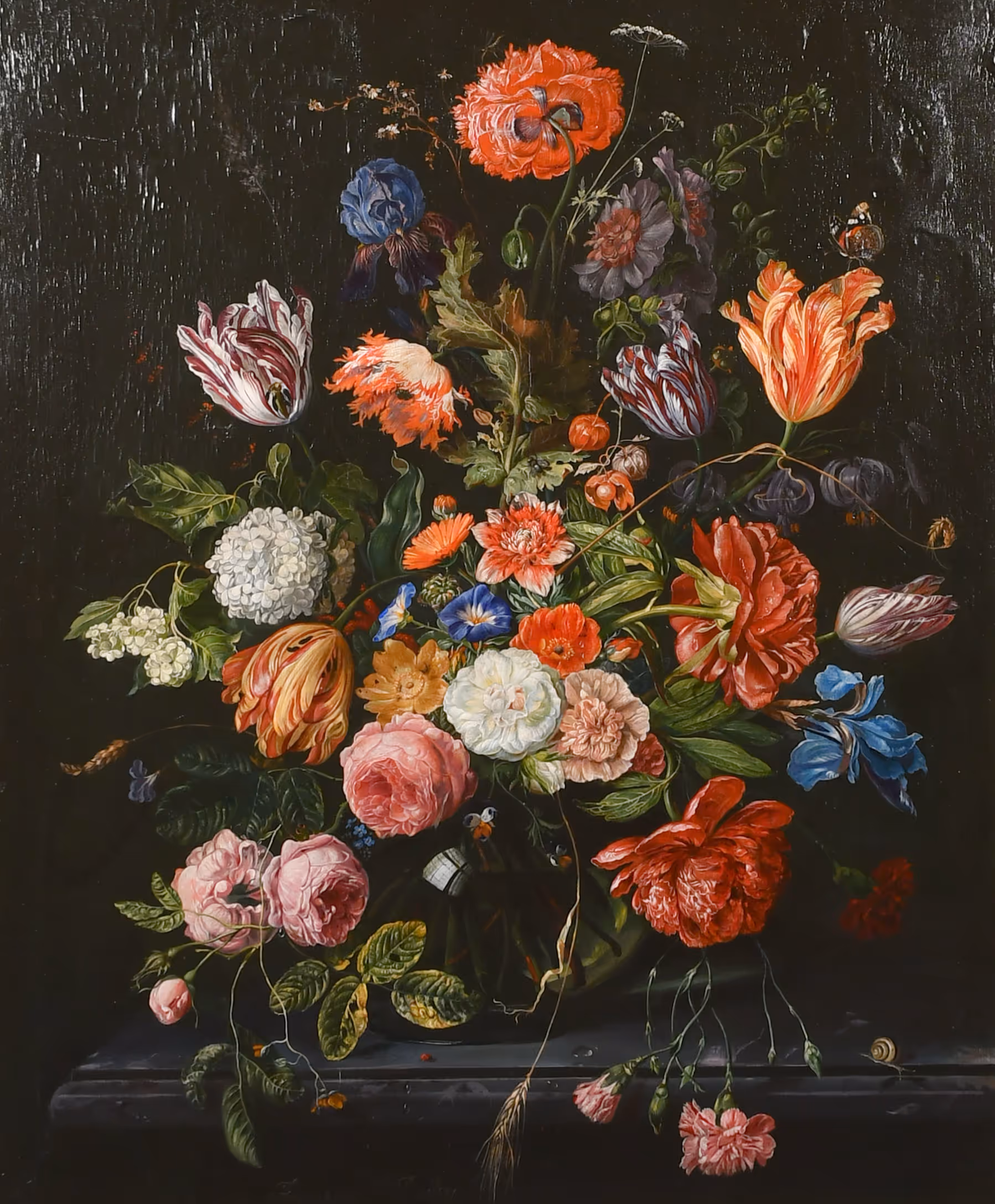 Lot 251: Frederick Victor Bailey. Still Life of a Profusion of Flowers in a Glass Vase on a Ledge. Est: £1000-£1500