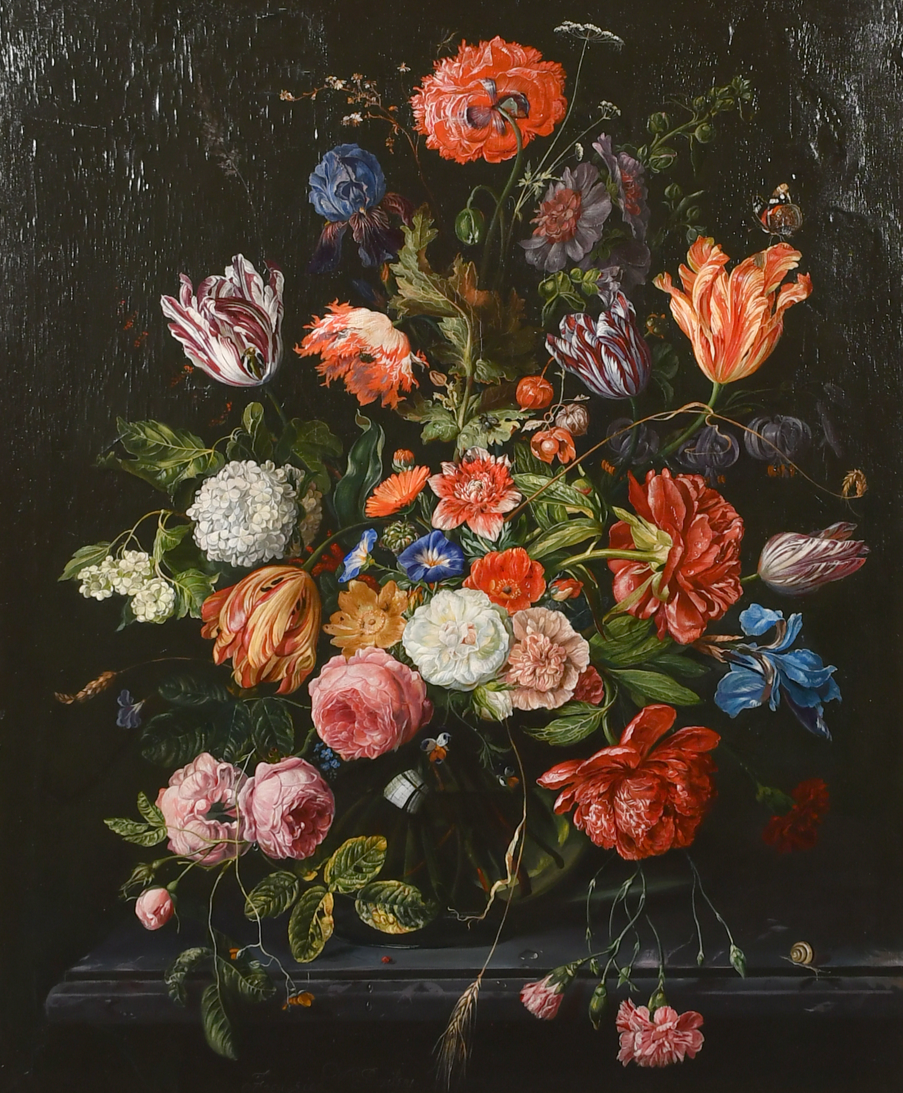 Lot 251: Frederick Victor Bailey. Still Life of a Profusion of Flowers in a Glass Vase on a Ledge. Est: £1000-£1500