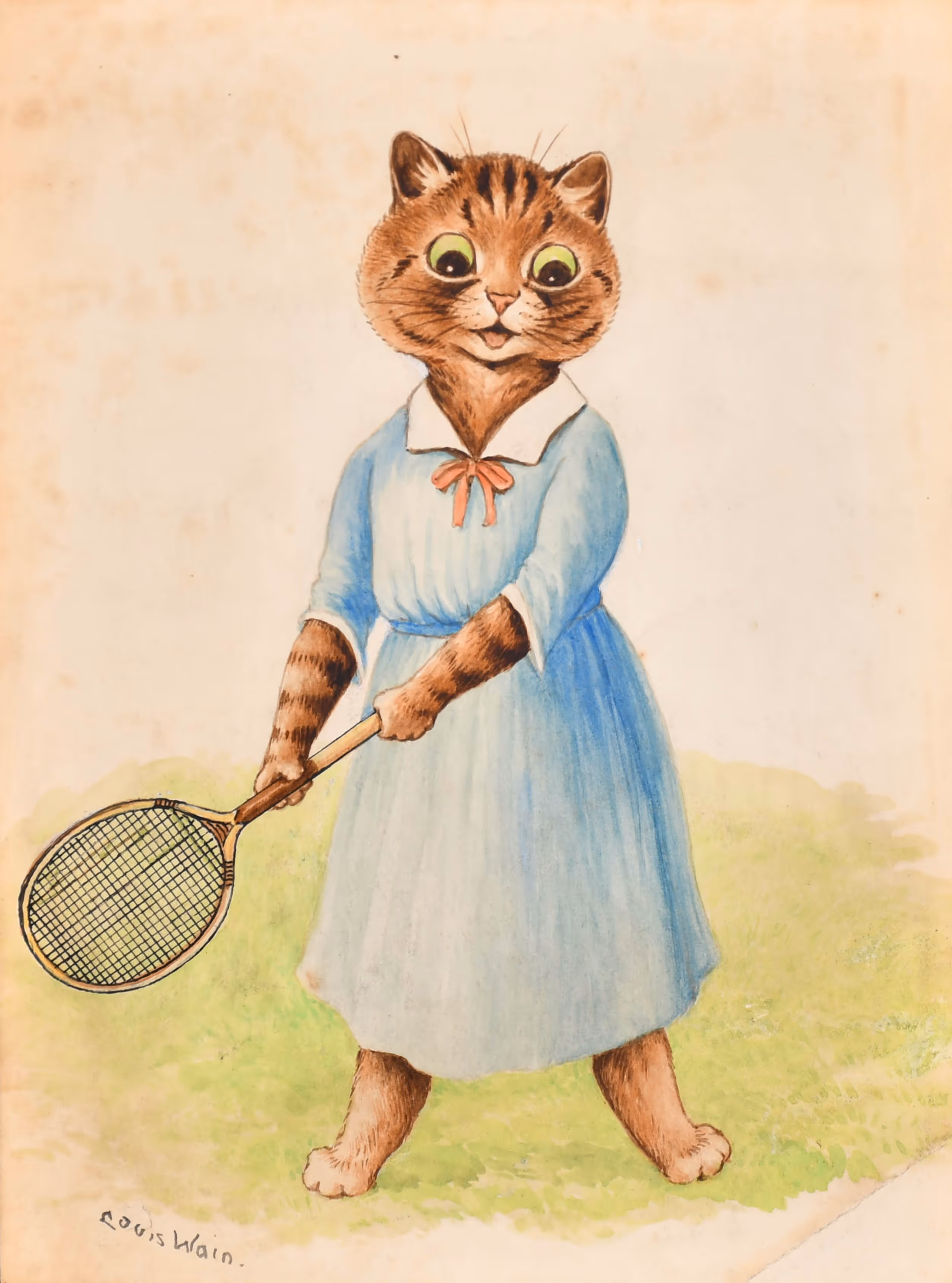 Lot 118: Louis Wain, The Tennis Player. Est: £1800-£2400
