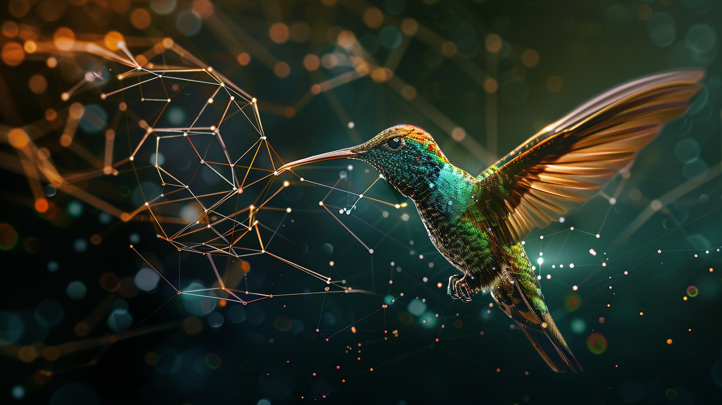 A digital network with a humming bird