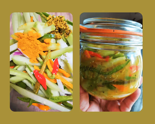 Achards lacto-fermentés de chouchou et poivron